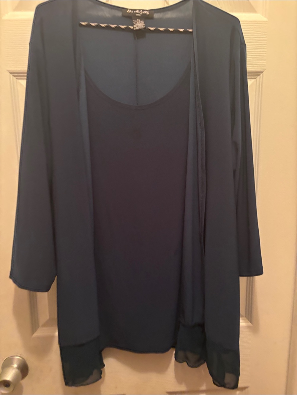Ellen Tracy Navy Layered Camisole with Sheer Open Cardigan